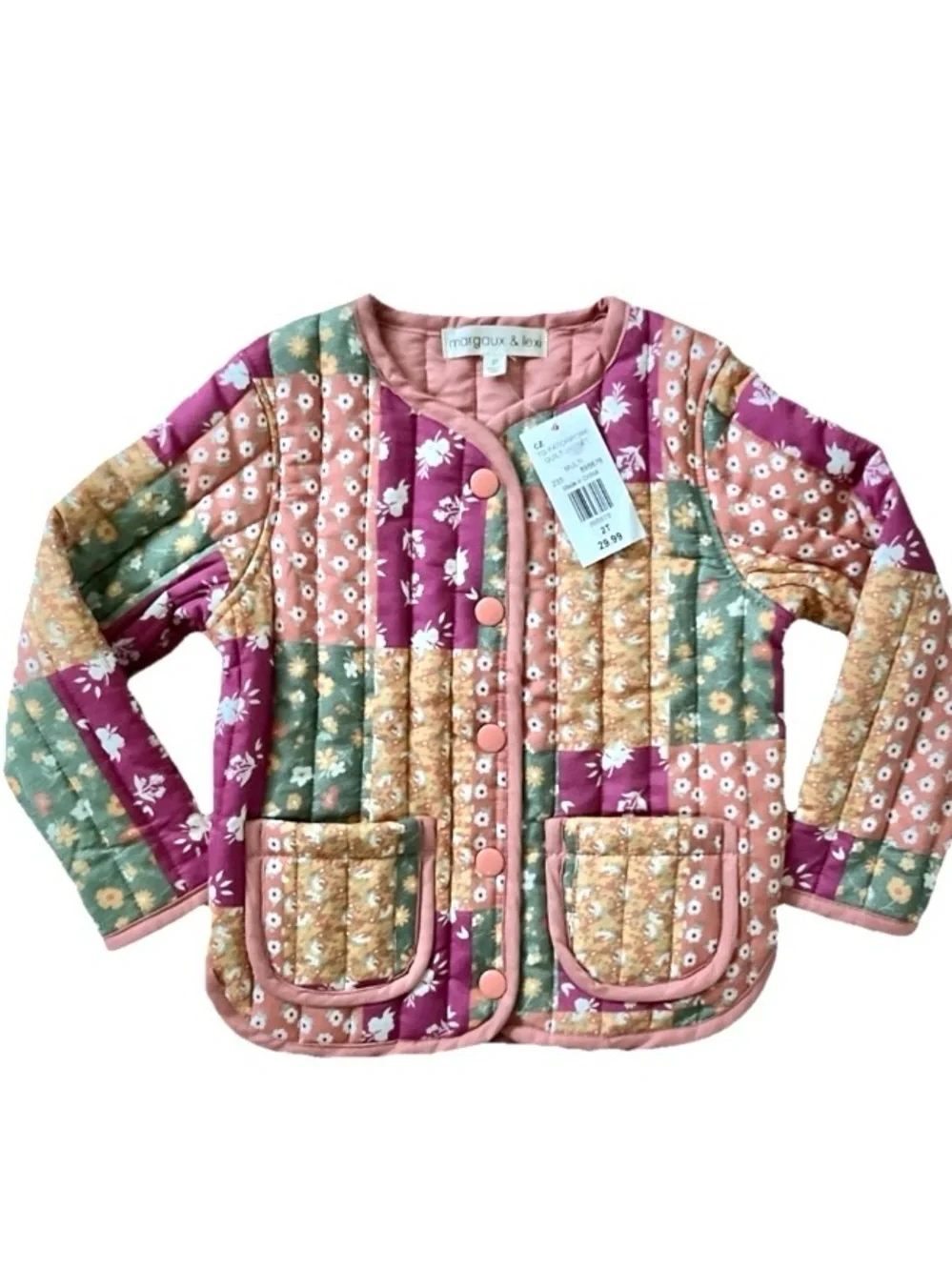 Quilted Patchwork Jacket Pockets Cotton Fall Floral Cottagecore Size 2T